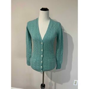Isle of Skye Women Scotland Made Pure Cashmere Blue cardigan sweater fit sz S